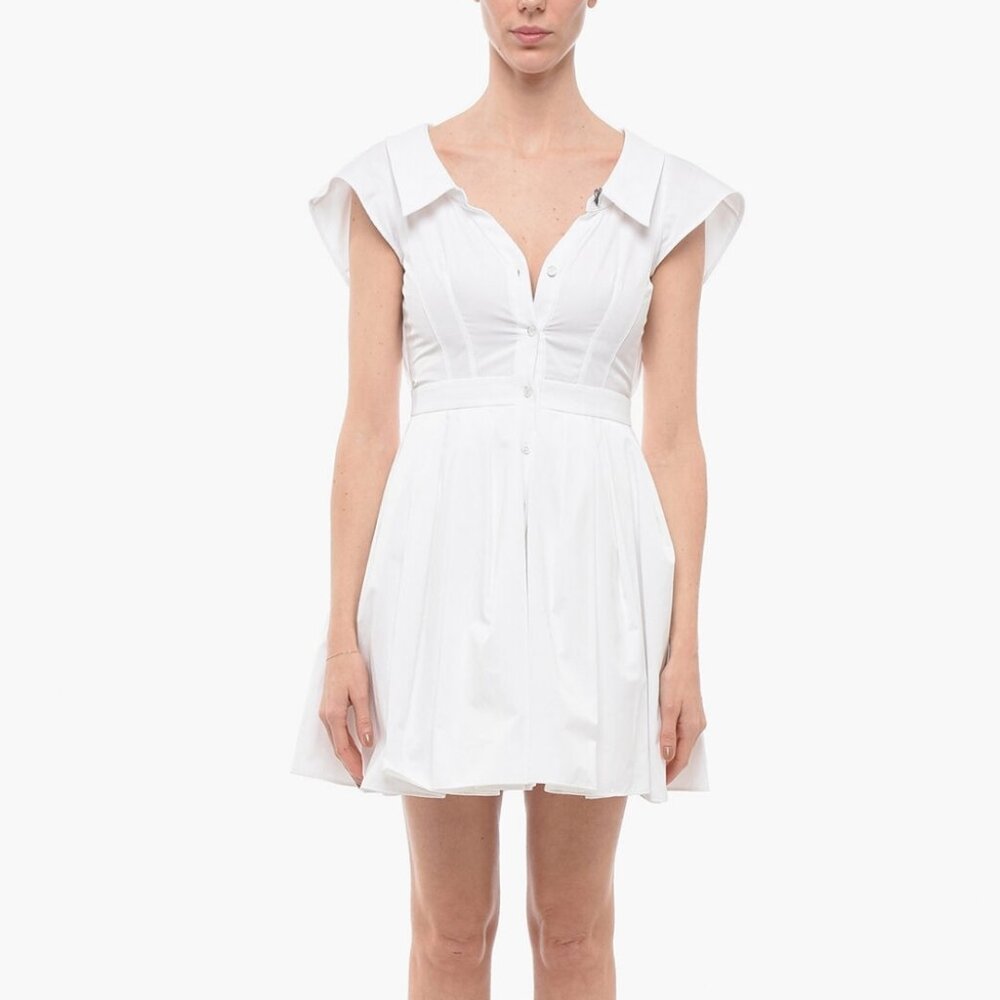 Alexander McQueen Cotton Shirt Dress with Honeycomb Details ALEXANDER MCQUEEN